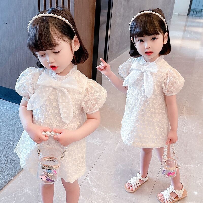 Váy bé gái mầu trắng ren nơ cao cấp XHN981