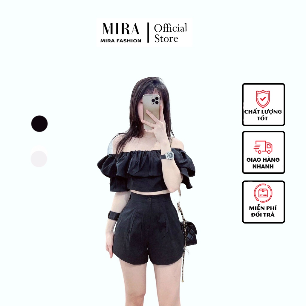 Set Váy Áo Croptop Bèo Trễ Vai Và Quần Short Ống Rộng Lưng Cao Thiết Kế Form Chuẩn Cao Cấp - MIRA Fashion