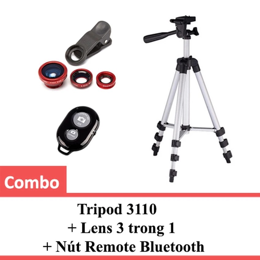 Chân giá đỡ máy chụp ảnh Tripod TF 3110 kèm lens 3 trong 1 và remote bluetooth hỗ trợ chụp ảnh