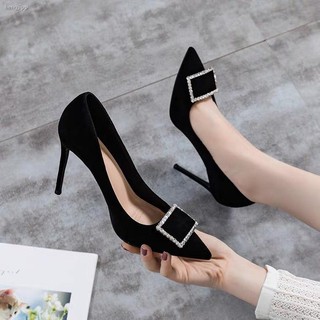 Giày Cao Gót Mũi Nhọn Màu Đen Thời Trang 2020 Cho Nữ