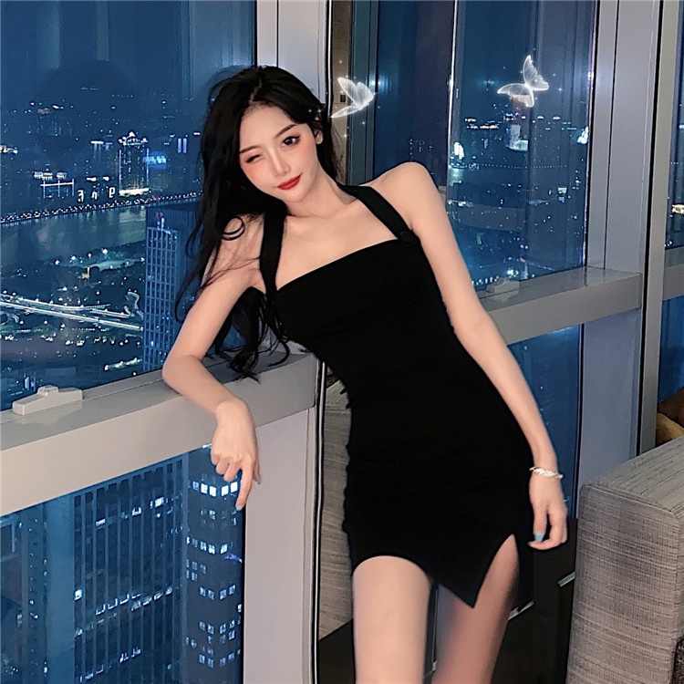 QKOOLE Đầm hai dây  ôm dáng gợi cảm thời trang Hàn Quốc cho nữ