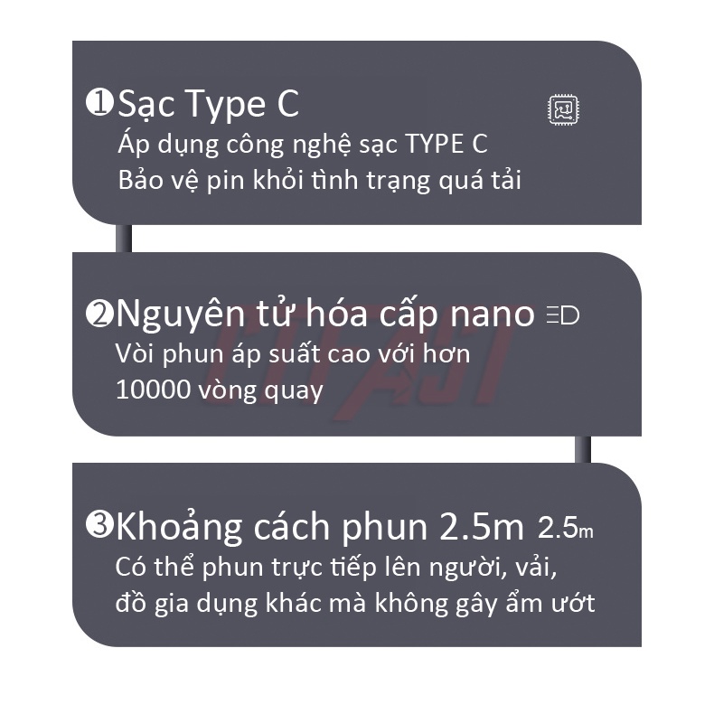 Máy phun khử trùng nano cầm tay CTFAST - 05, khử trùng gia đình tích điện, kết hợp ánh sáng xanh an toàn