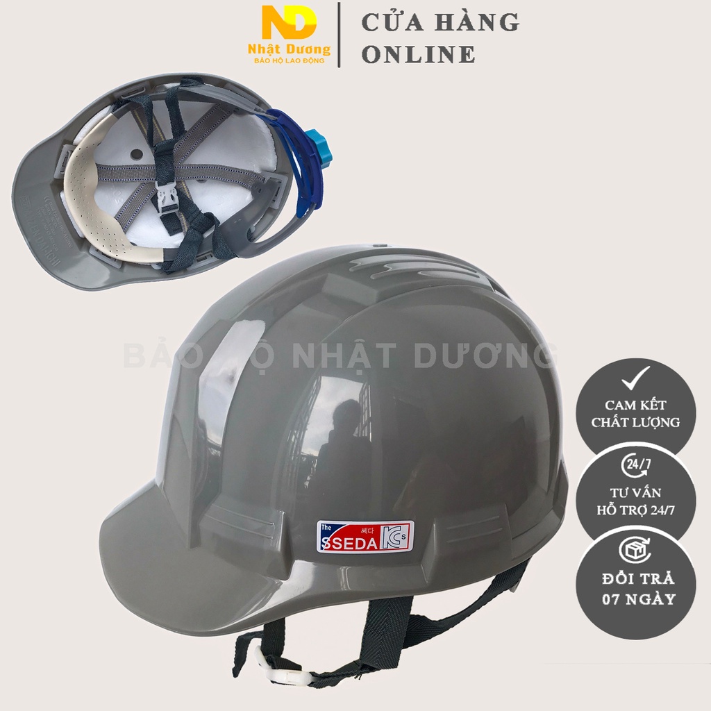 Mũ bảo hộ lao động khóa vặn lót xốp kiểu hàn quốc màu xám HPS4, Nón bảo hộ lao động Nhật Dương