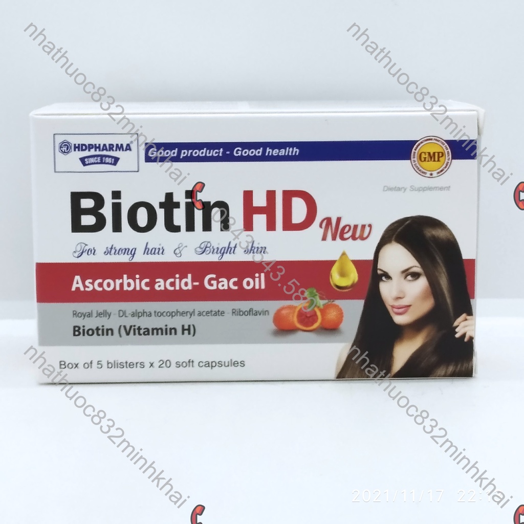 Viên uống Biotin HD new - Vitamin C - Dầu Gấc - Biotin - Cho mái tóc khỏe và làn da đẹp