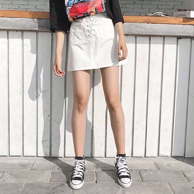 Chân váy kaki nữ chữ A xỏ dây