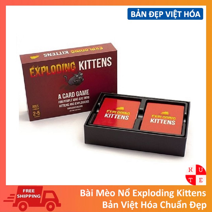 Combo Mèo Nổ Exploding Kittens Việt Hóa Tặng Kèm 100 Bọc Bảo Vệ Lá Bài MEOMOI-BMN