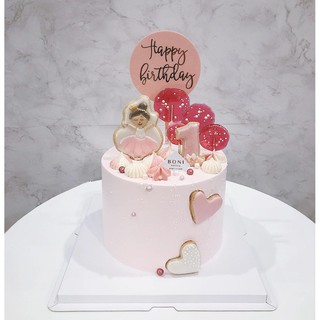 Topper mica HPBD tròn hồng