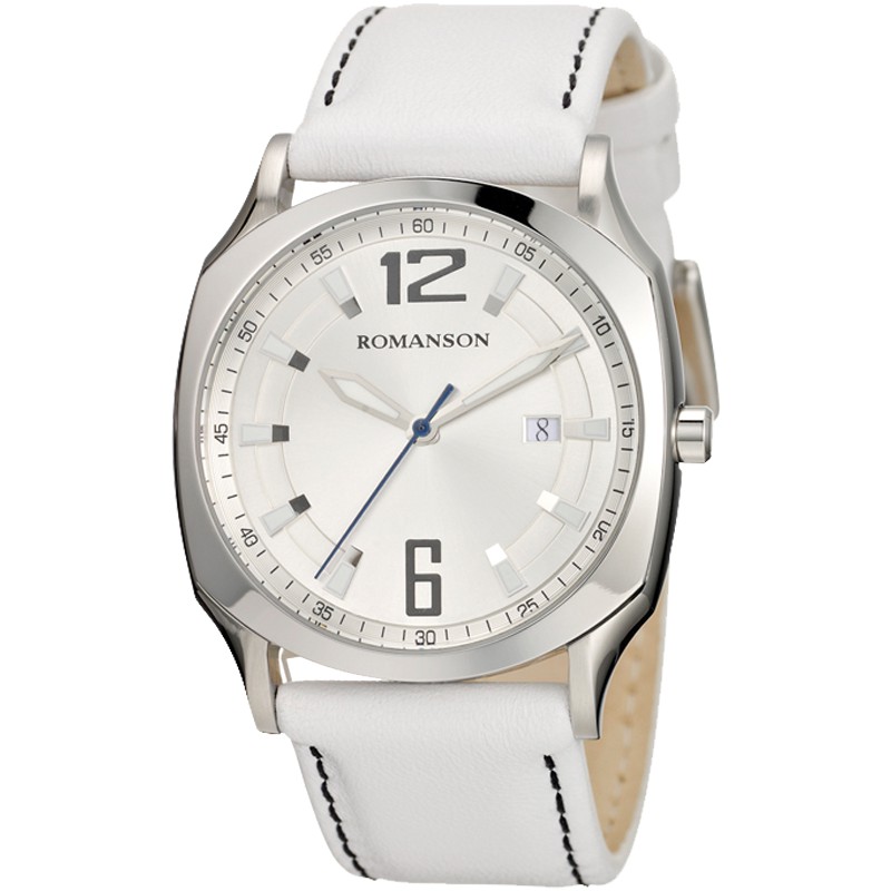 Đồng hồ Romanson Sport Men Watch TL1271MWWH nam dây da kim dạ quang mặt kính chống xước máy Thụy Sĩ cao cấp chính hãng
