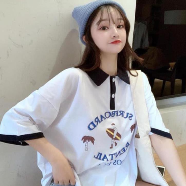 ! Áo Thun Nữ Thời Trang🍀 Áo Phông Polo Có Cổ  Đẹp Tay Lỡ Chùm Mông . New 💝 👕 *