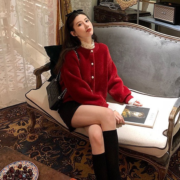 🎄Merry Christmas🎄 Áo sweater dáng rộng họa tiết màu đỏ ấm áp dễ thương cho nữ | BigBuy360 - bigbuy360.vn