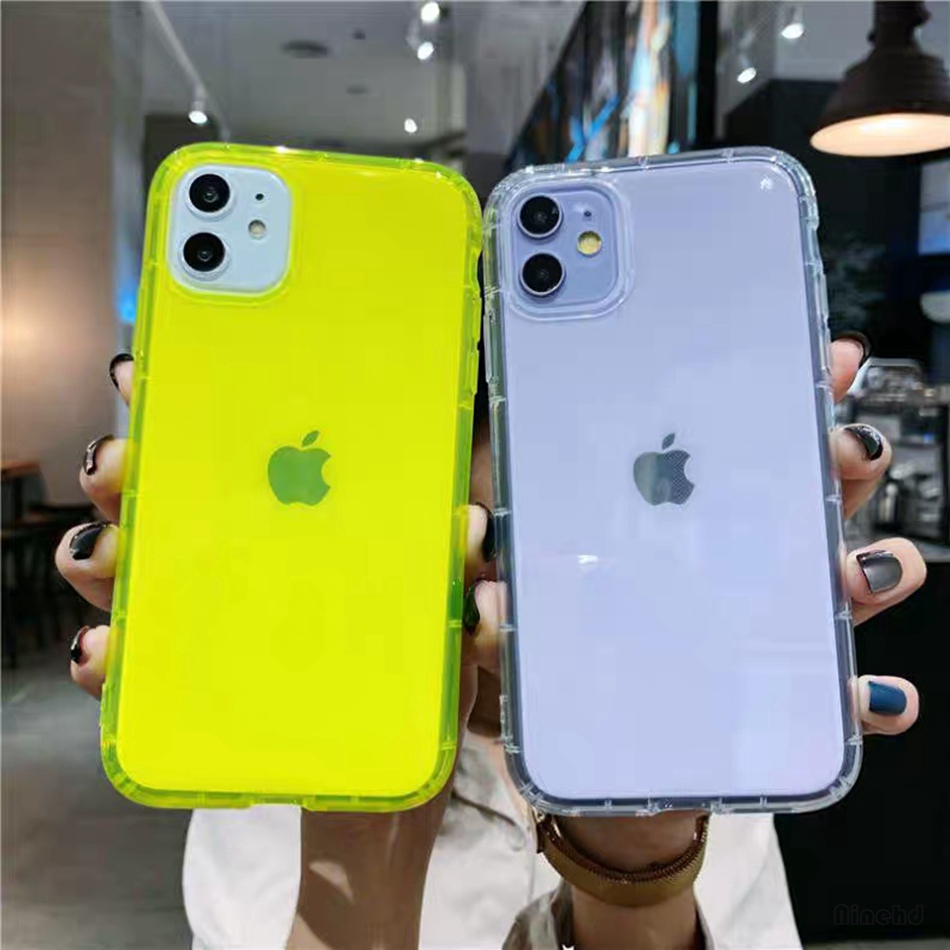 Ốp điện thoại mềm trơn màu dạ quang trong suốt chống sốc cho iPhone SE 2020 X XR XS Max 11 Pro