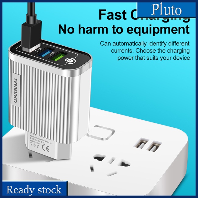 Mới Củ Sạc Nhanh 3 Cổng Usb 5V / 3A Có Đèn Led