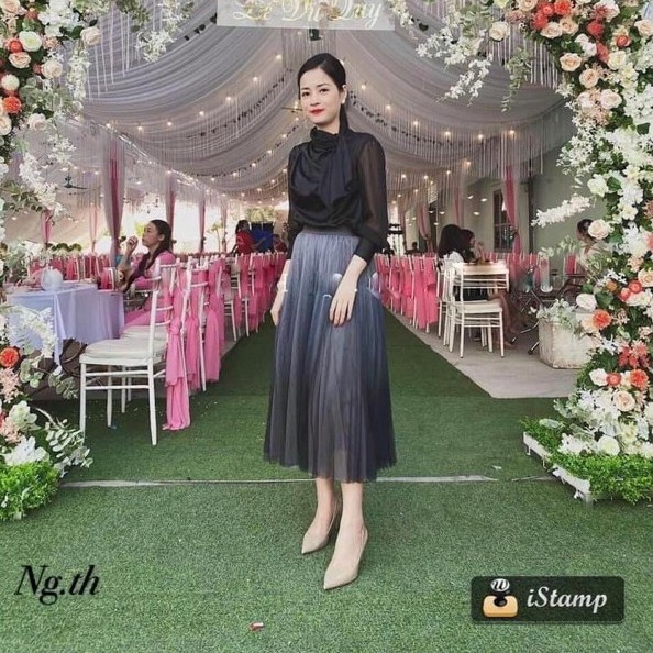 Chân Váy Lưới Dập Ly Loang 3 Lớp Hàng Đẹp Loại 1, Chân Váy Dài Tiểu Thư Dự Tiệc Sang Chảnh