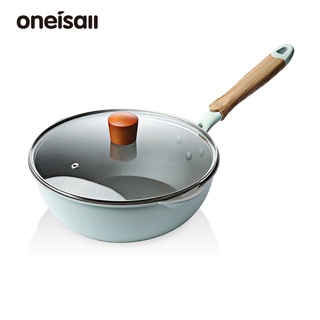 Chảo oneisall chống dính tay cầm gỗ có nắp tùy chọn 24cm 28cm
