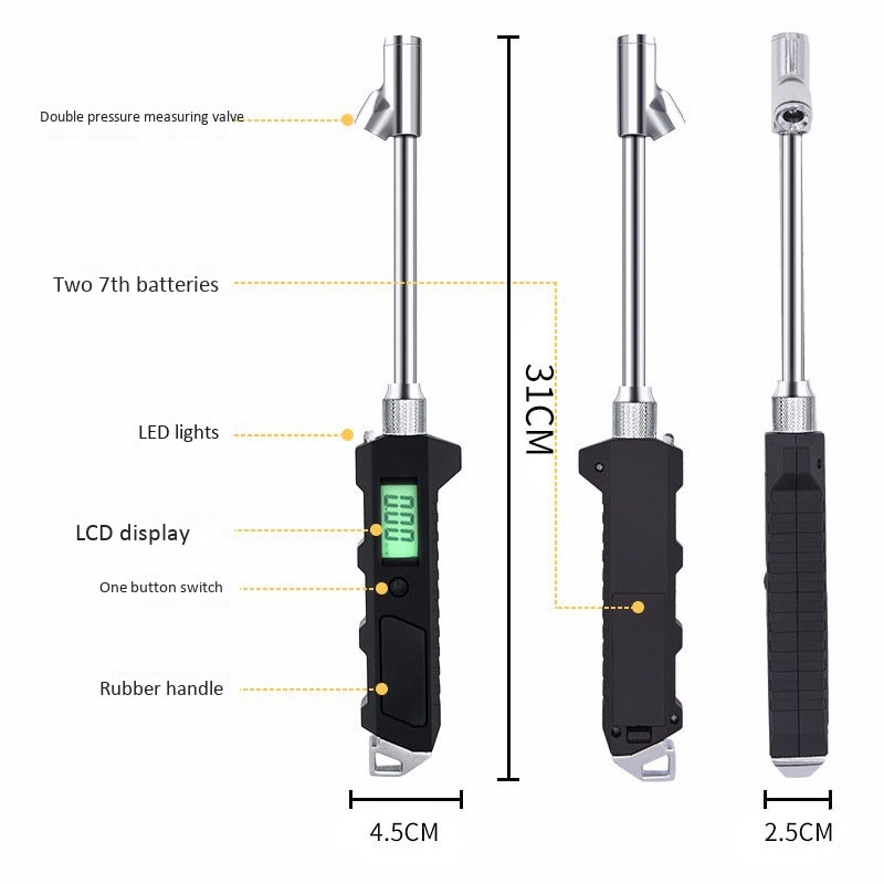 Máy Đo Áp Suất Lốp Xe Kỹ Thuật Số 230 PSI Màn Hình LCD Màu Dạ Quang