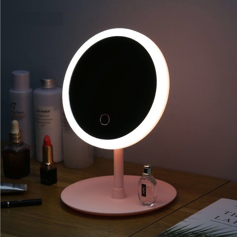 Gương Trang Điểm Tròn Có Đèn Led Cảm Ứng 3 Chế Độ Ánh Sáng