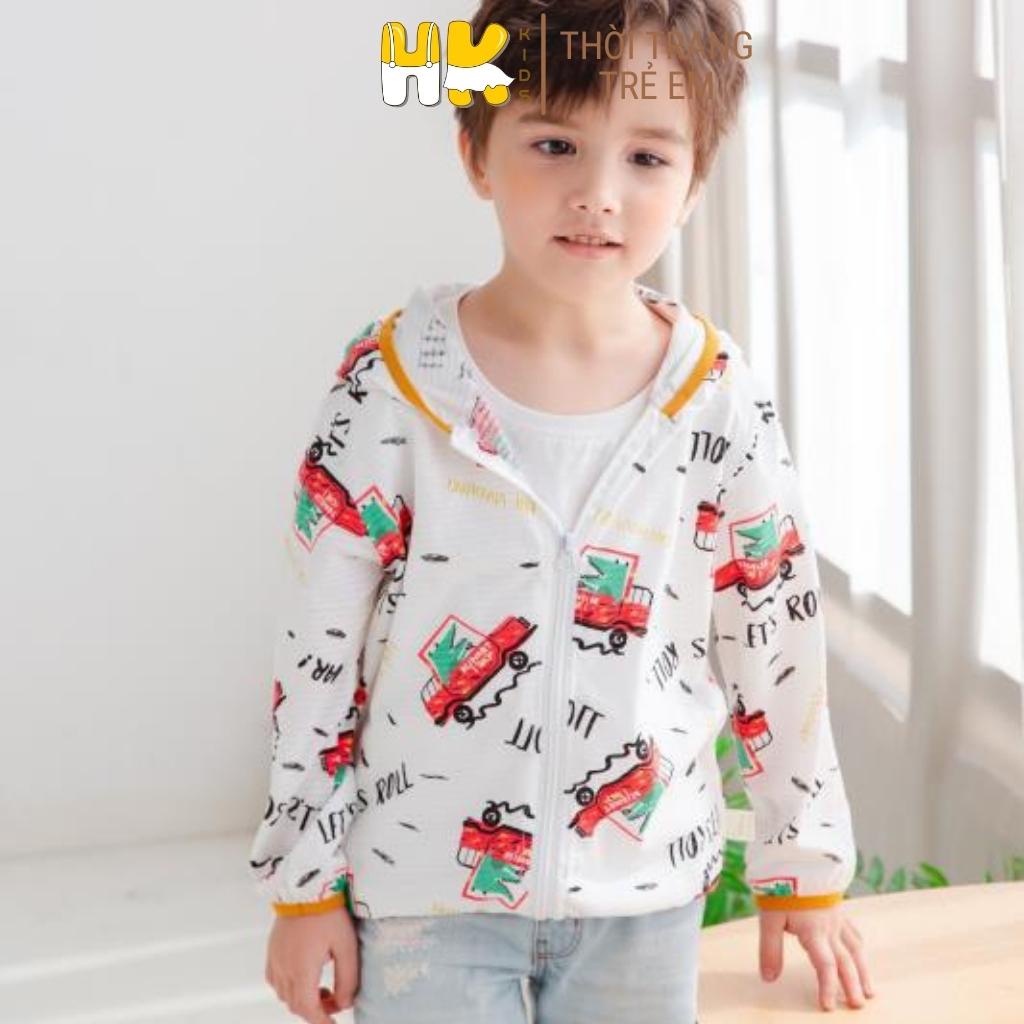 Áo chống nắng cho bé HK KIDS, áo khoác mỏng chống nắng kèm mũ chất cotton sợi tre mềm mát size từ 1 đến 6 tuổi