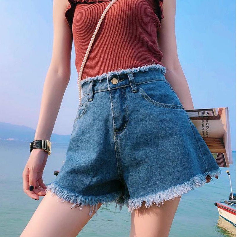 Quần Short Denim Lưng Cao Ống Rộng Thiết Kế Mới Năng Động Thời Trang Mùa Hè Dành Cho Nữ