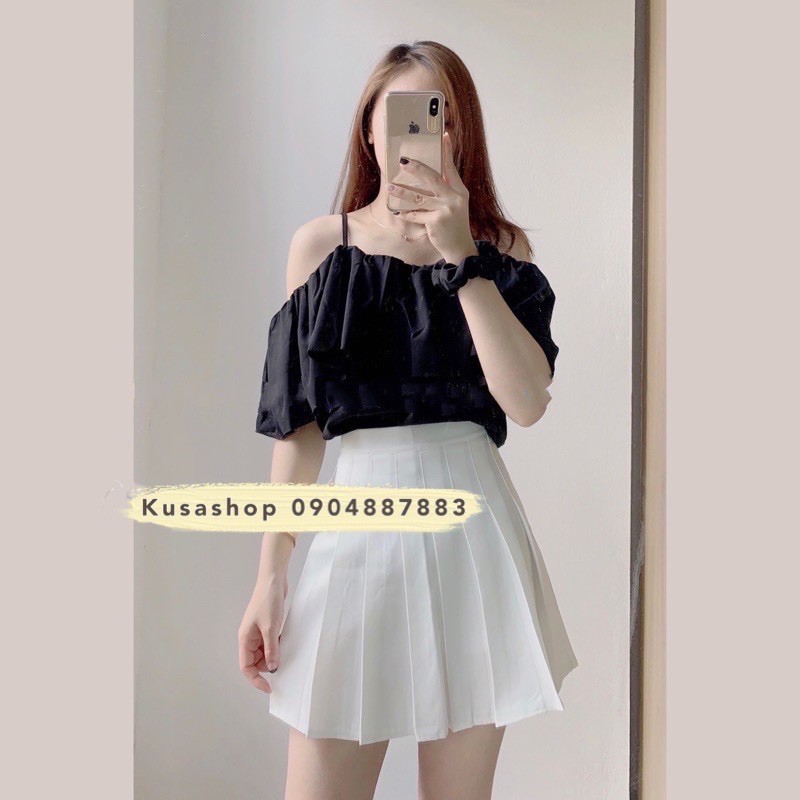 Áo hai dây trễ vai kèm dây tóc Ulzzang - Áo trễ vai 3 màu