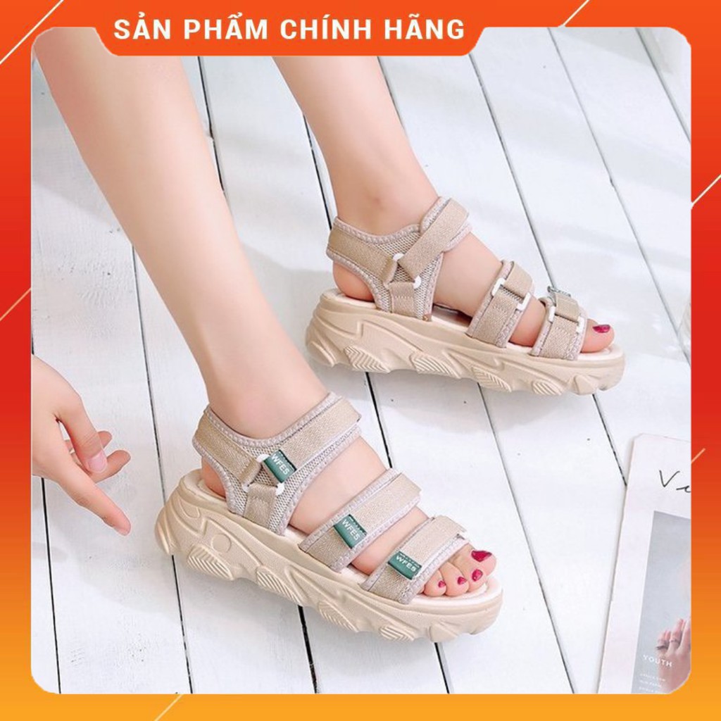 Sandal giày nữ 3 quai phối màu đen kem FES siêu hot