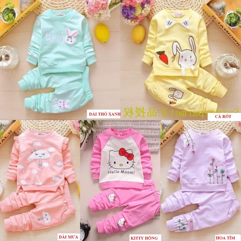 Bộ dài bé gái, set dài hoa tím , cotton 4 chiều size 5-20kg