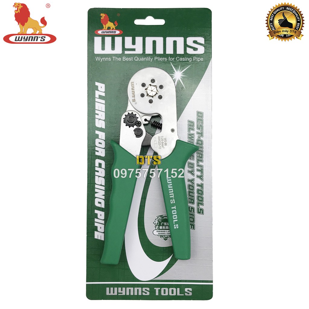 Kìm bấm cos lục giác trợ lực WYNN'S WS-66 0.25-6mm2 HSC8 6-6, tự điều chỉnh cos ống tròn, cos pin rỗng, độ chính xác cao