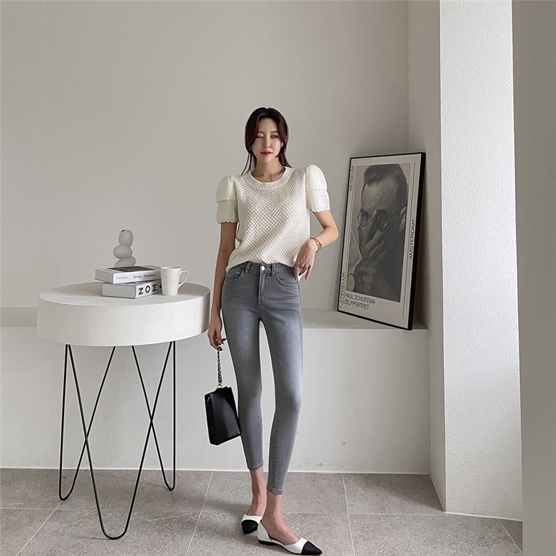 Áo dệt kim SUXI ngắn tay màu sắc đơn giản thời trang mùa hè Hàn Quốc cho nữ