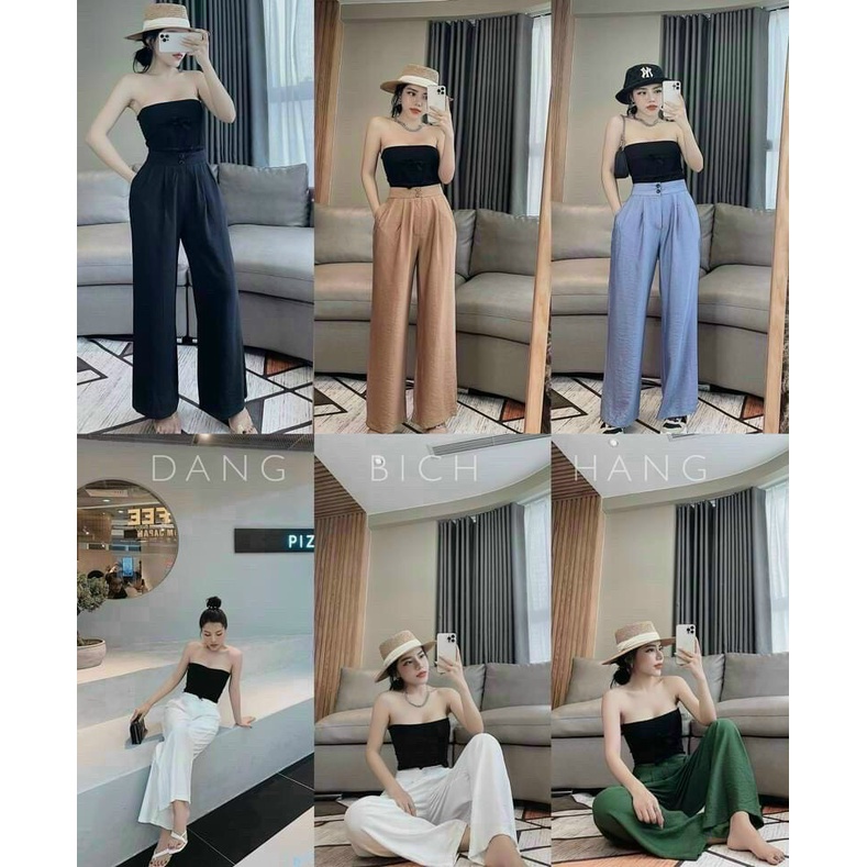 QUẦN ĐŨI ỐNG RỘNG NỮ BIGSIZE - DÁNG SUÔNG DÀI 95CM - CẠP CHUN LƯNG THUN CO GIÃN - MÀU TRẮNG ĐEN BE - VẢI TRƠN XƯỚC HÀN