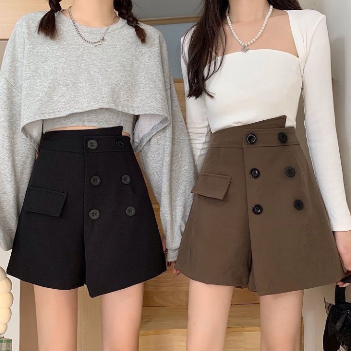 Quần Giả Váy Nữ Ngắn Phối Cúc Kiểu Dáng Lên Form Đẹp Dễ Phối Đồ , Chân Váy Chữ A Cạp Cao