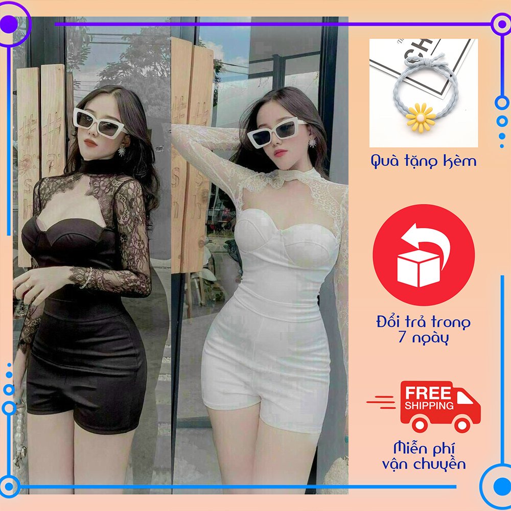 Jumpsuit Nữ Body Ren Tay Dài Vải UMI ChemMix - Jump Nữ Phối Ren Tay Dài Ôm Body, Đồ Bay Nữ Siêu Xinh