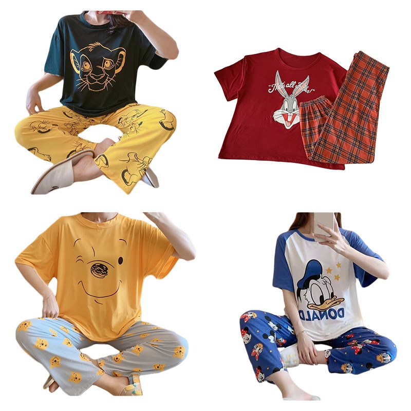 Set Đồ Ngủ In Họa Tiết Hoạt Hình Dễ Thương Cho Nữ