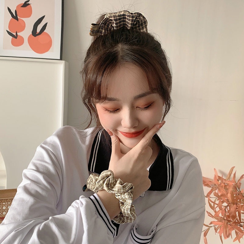 Dây Cột Tóc Cao Su Co Giãn In Họa Tiết Caro / Gấu Dễ Thương Thời Trang Cho Nữ