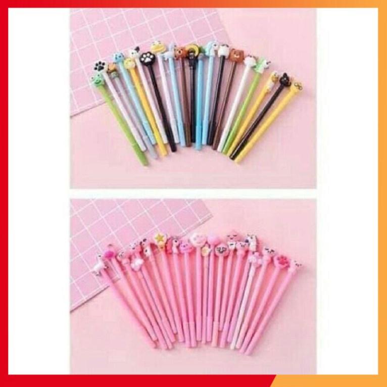 Set 20 chiếc bút bi mực nước siêu xinh nhiều hình cute kèm túi zip