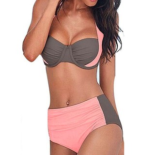 Đồ bơi nữ 2 mảnh Bikini có đệm nâng ngực eo cao in họa tiết