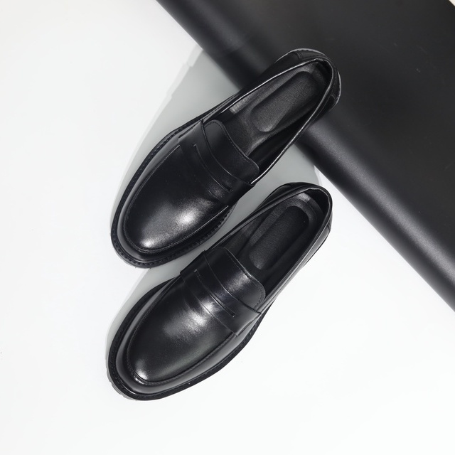 Giày Penny Loafer Black Hood - Da bò nhập khẩu cao cấp - Đế phíp gỗ 4cm - Bảo hành 12 tháng