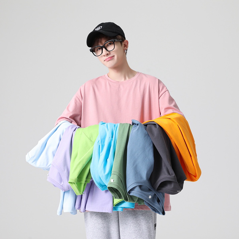 Áo Thun Cotton Tay Ngắn Dáng Rộng Màu Sắc Đơn Giản Trẻ Trung Dành Cho Nam Giới