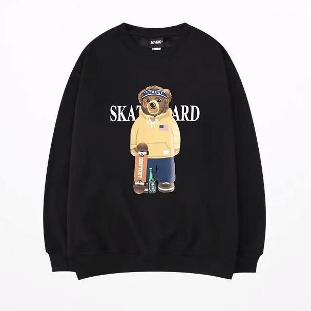 Áo sweater unisex, áo sweater form rộng, áo nỉ sweater Nelly Heybig chính hãng streetstyle in hình gấu cute màu đen S1