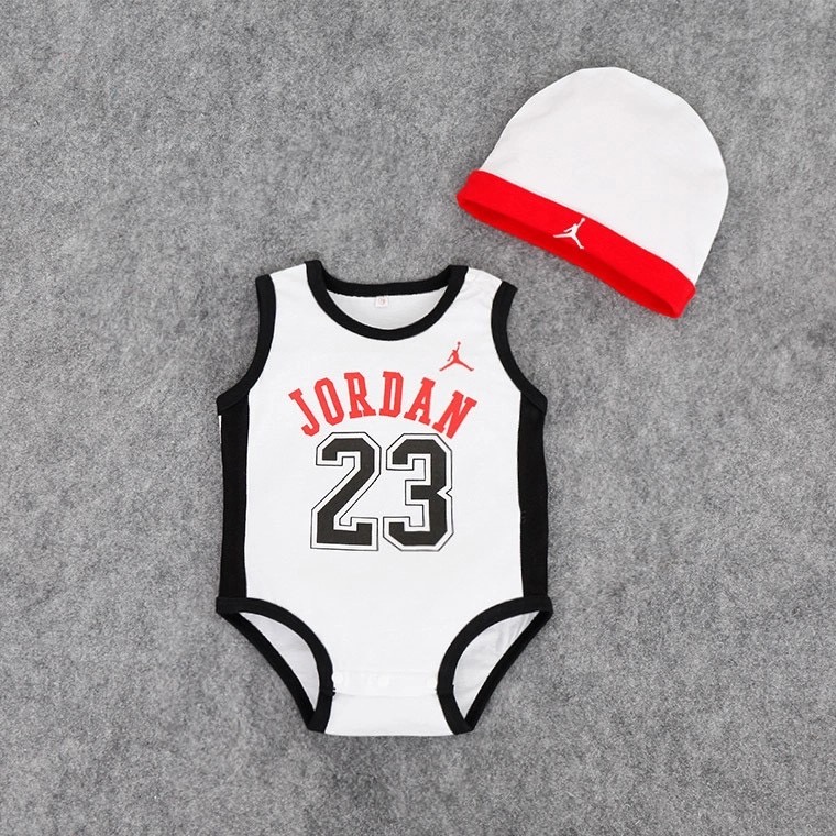 Bộ Áo Liền Quần + Nón Vải Cotton In Chữ Jordan 23 Dễ Thương Cho Bé Trai