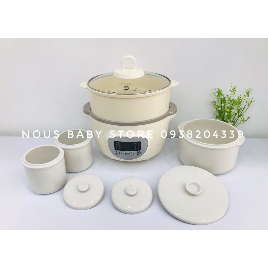 (BẢN QUỐC TẾ) Nồi nấu cháo chậm, cách thủy và ninh hầm ăn dặm cho bé Bear 1,6L kèm lồng hấp