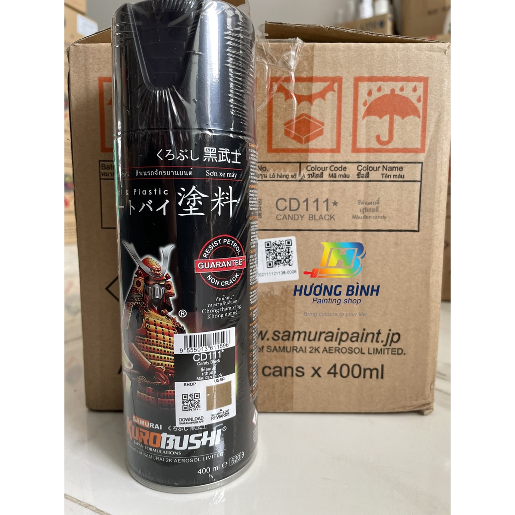 Sơn xịt SAMURAI CD111 - màu Đen Candy (cần sơn trên nền màu Bạc) (400ml)