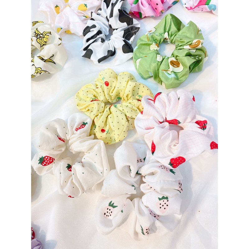 Dây cột tóc cỡ lớn in họa tiết trái cây nhiều màu đẹp thời trang dành cho nữ