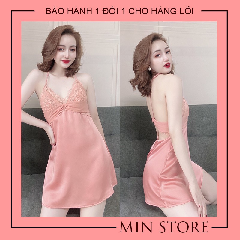 Váy ngủ sexy gơi cảm lụa satin cao cấp 2 dây phối ren ngực tặng kèm quần V002 | BigBuy360 - bigbuy360.vn