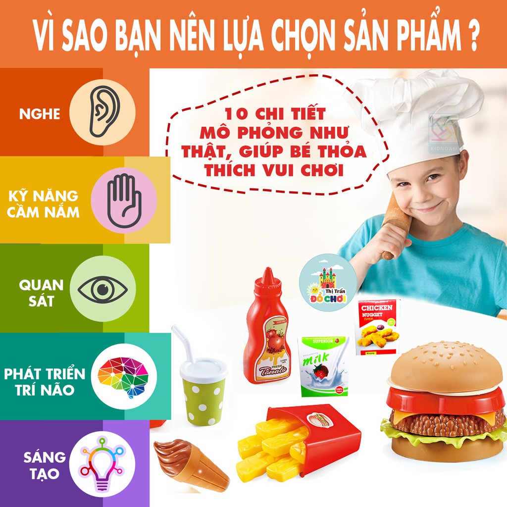 Đồ chơi nấu ăn  GIÁ SỐC  Đồ chơi khay đựng thức ăn nhanh bằng nhựa cho bé gái nhiều màu sắc 601-13 [Có video]