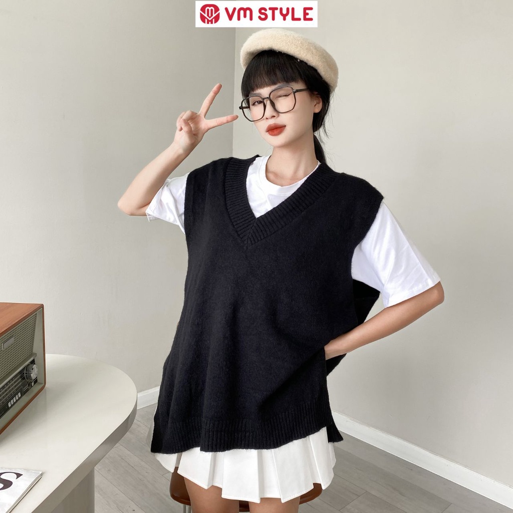 Áo len nữ VMSTYLE áo gile form dài sát nách xẻ tà hai bên thời trang ulzzang ALU00060