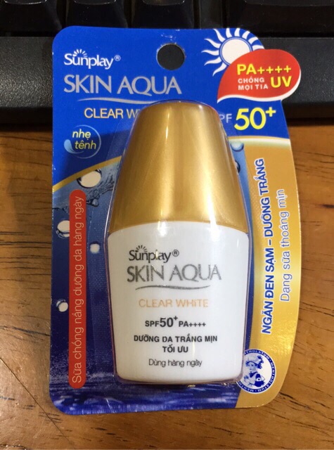 5G_KEM Sunplay Skin Aqua Clear White SPF50+, PA++++: Sữa Chống Nằng Dưỡng Da Trắng Mịn Tối Ưu