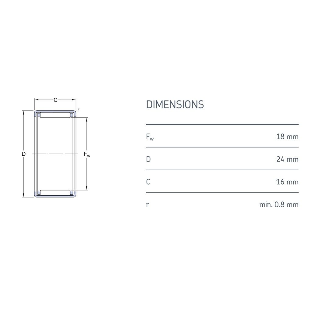 SKF HK 1816 Vòng bi bạc đạn Kim chính hãng