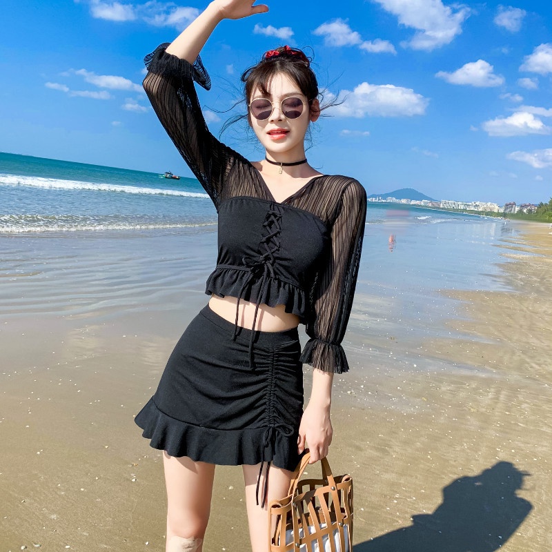đẹp đồ bơi hàn quốc hai 2 mảnh cho nữ set học sinh đồ tắm biển nữ đồ đi biển nữ sexy hoa kín đáo cạp cao Bộ Đồ Bơi Tay Dài Dáng Ôm Phong Cách Hàn Quốc Thời Trang Quyến Rũ Cho Nữ 2022