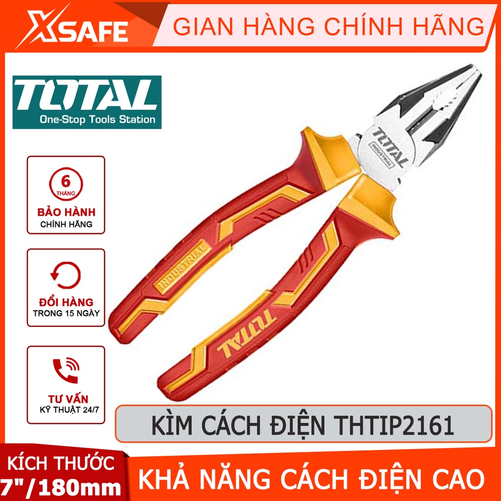 Kìm răng cách điện TOTAL THTIP2161 | kềm cách điện Kích thước 6&quot;/ 160mm, Đầu kềm được mạ đen và đánh bóng