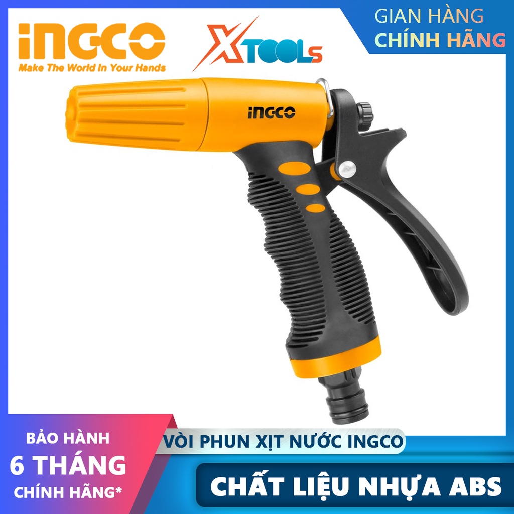 Vòi phun xịt nước INGCO HWSG032 | vòi xịt đa năng Làm từ nhựa ABS, Có 3 kiểu phun nước, độ bền cao tưới vườn, rửa xe, tư