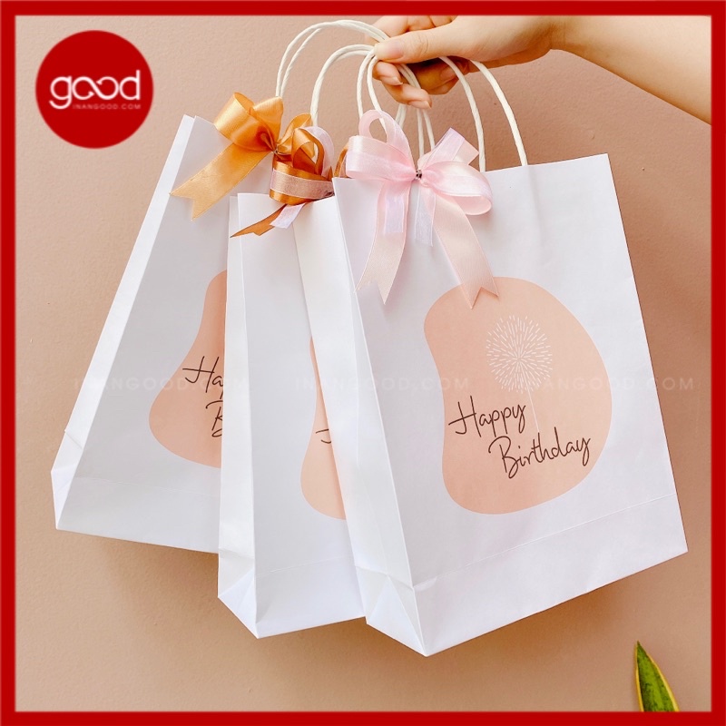 20 túi giấy kraft đựng quà tặng chúc mừng sinh nhật ngang 19 cao 25 hông 7 cm tặng kèm nơ lụa